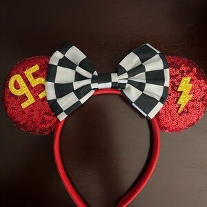 Lightening McQueen ears with Checkered Bow